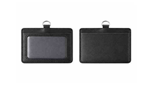 Double Pocket Black Leather Holder (Horizontal)